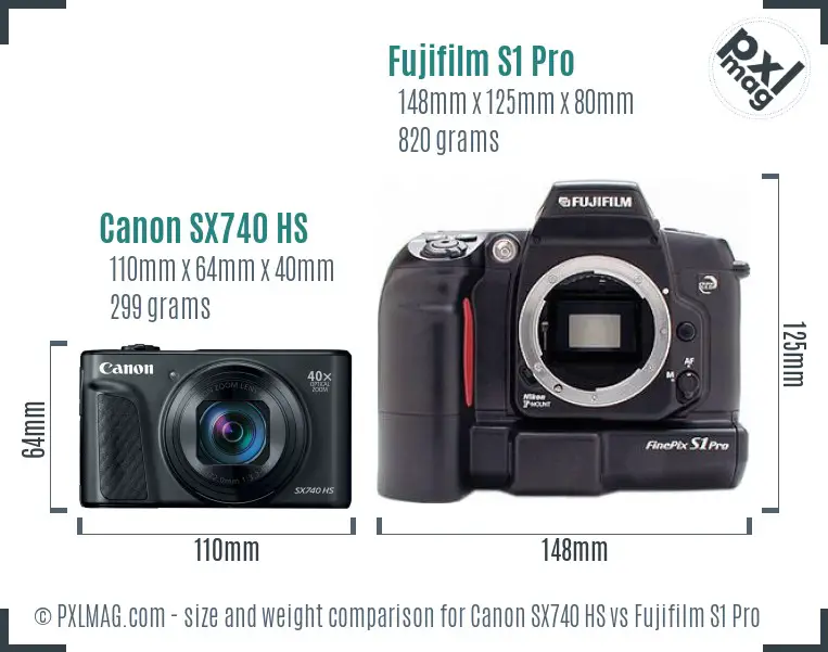 Canon SX740 HS vs Fujifilm S1 Pro size comparison