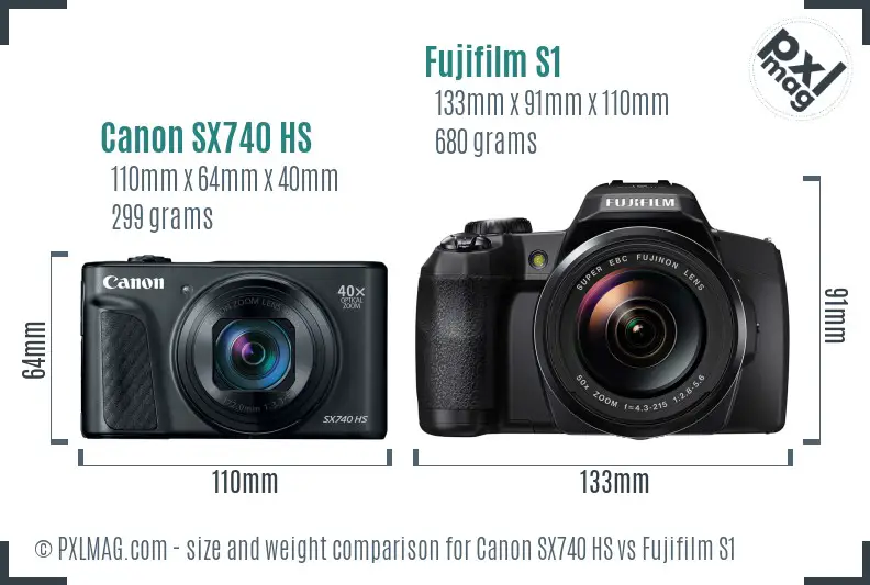 Canon SX740 HS vs Fujifilm S1 size comparison
