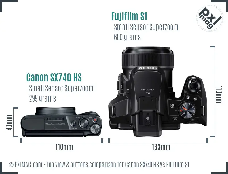 Canon SX740 HS vs Fujifilm S1 top view buttons comparison