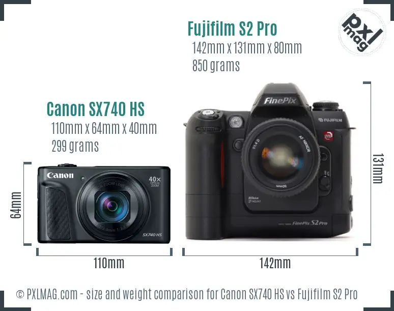 Canon SX740 HS vs Fujifilm S2 Pro size comparison