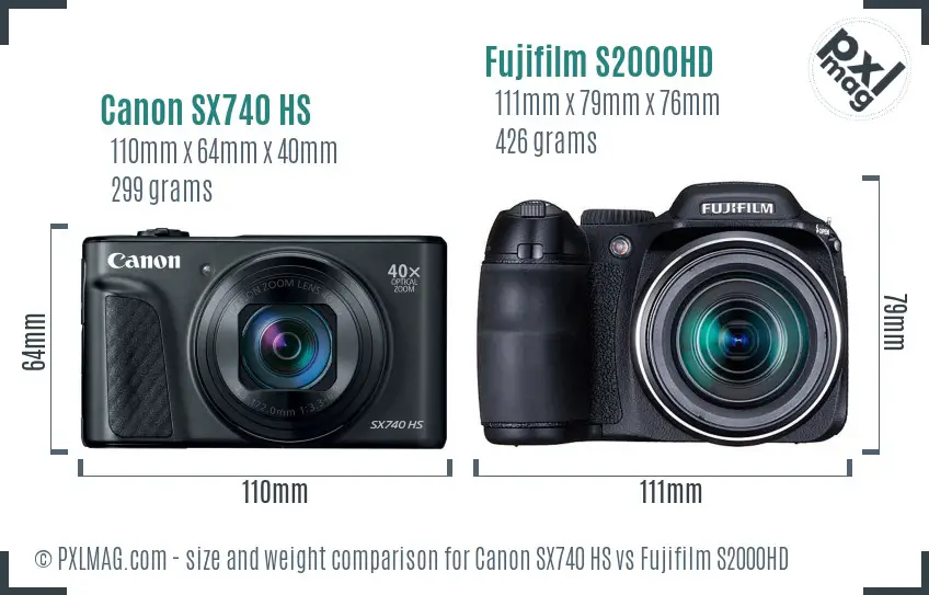 Canon SX740 HS vs Fujifilm S2000HD size comparison