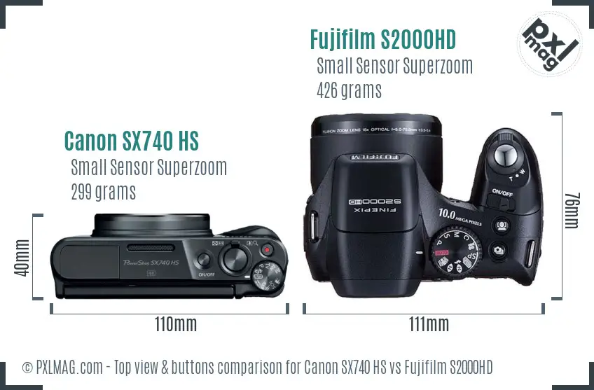 Canon SX740 HS vs Fujifilm S2000HD top view buttons comparison