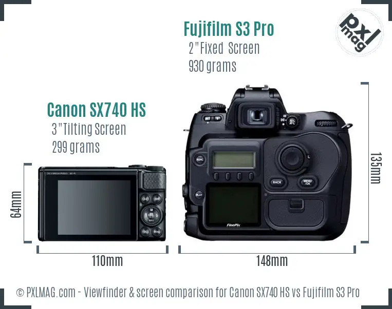 Canon SX740 HS vs Fujifilm S3 Pro Screen and Viewfinder comparison