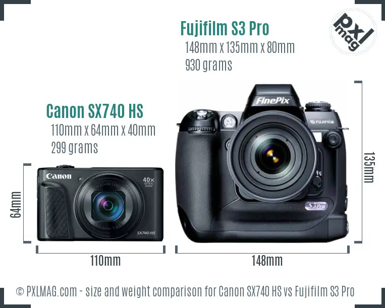 Canon SX740 HS vs Fujifilm S3 Pro size comparison