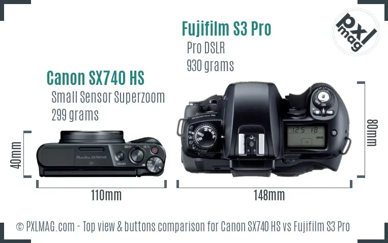 Canon SX740 HS vs Fujifilm S3 Pro top view buttons comparison