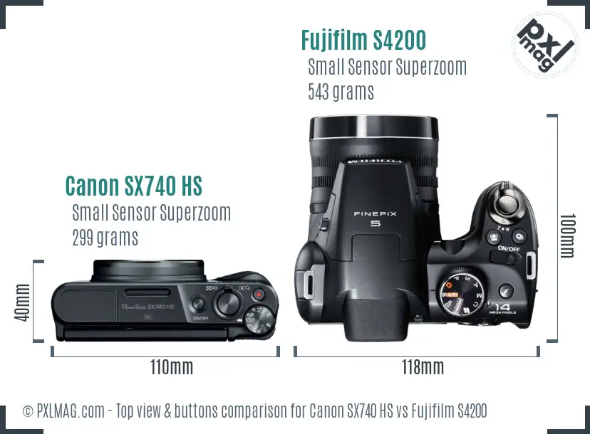 Canon SX740 HS vs Fujifilm S4200 top view buttons comparison