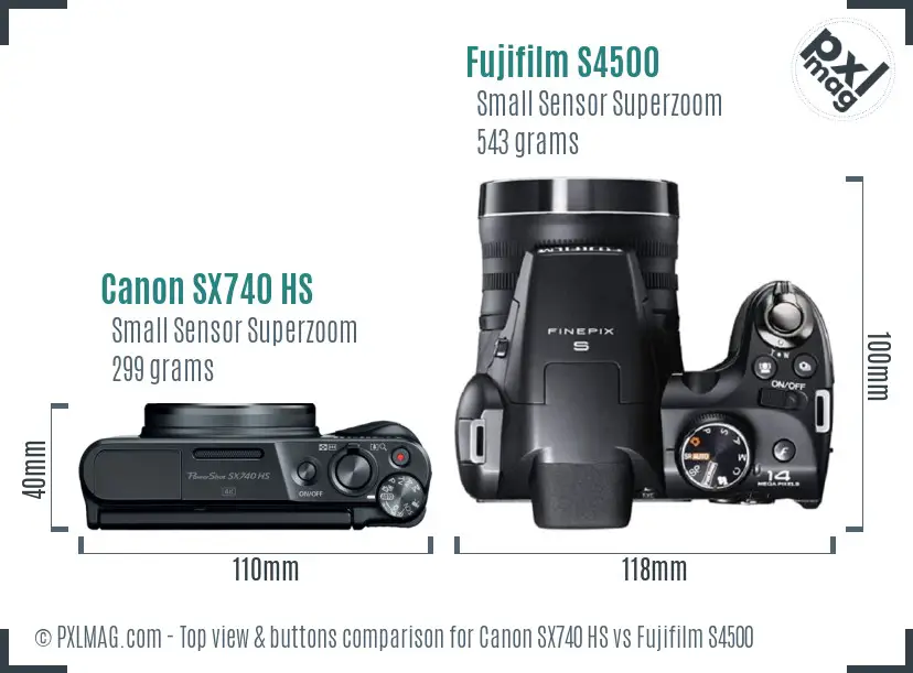 Canon SX740 HS vs Fujifilm S4500 top view buttons comparison