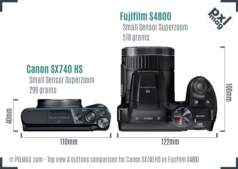 Canon SX740 HS vs Fujifilm S4800 top view buttons comparison