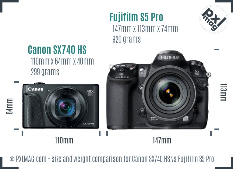 Canon SX740 HS vs Fujifilm S5 Pro size comparison Canon SX740 HS vs Fujifilm S5 Pro size comparison