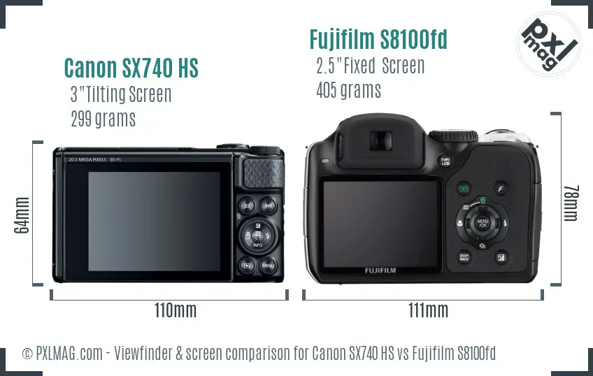 Canon SX740 HS vs Fujifilm S8100fd Screen and Viewfinder comparison