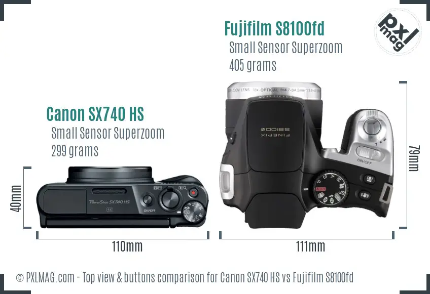 Canon SX740 HS vs Fujifilm S8100fd top view buttons comparison