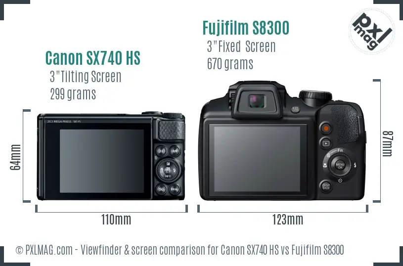 Canon SX740 HS vs Fujifilm S8300 Screen and Viewfinder comparison