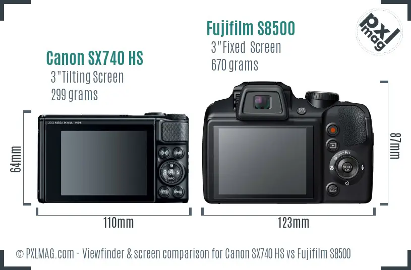 Canon SX740 HS vs Fujifilm S8500 Screen and Viewfinder comparison