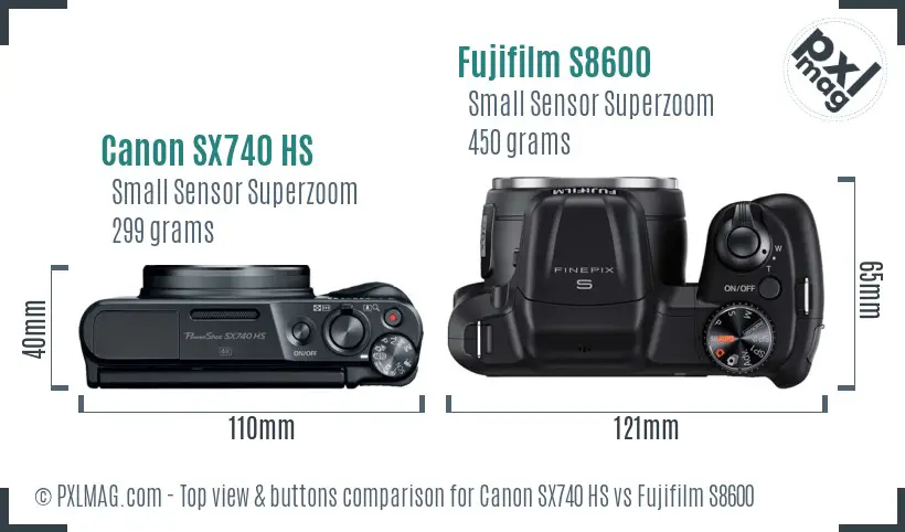 Canon SX740 HS vs Fujifilm S8600 top view buttons comparison