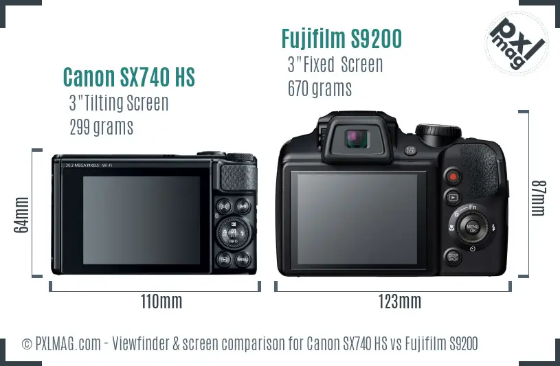 Canon SX740 HS vs Fujifilm S9200 Screen and Viewfinder comparison