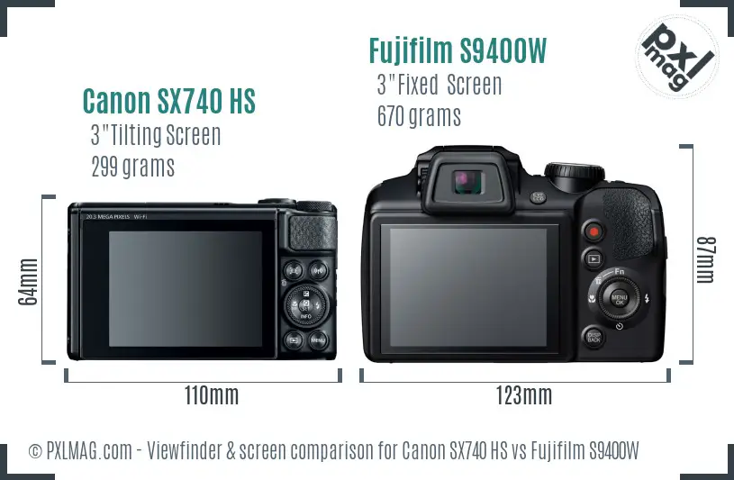 Canon SX740 HS vs Fujifilm S9400W Screen and Viewfinder comparison