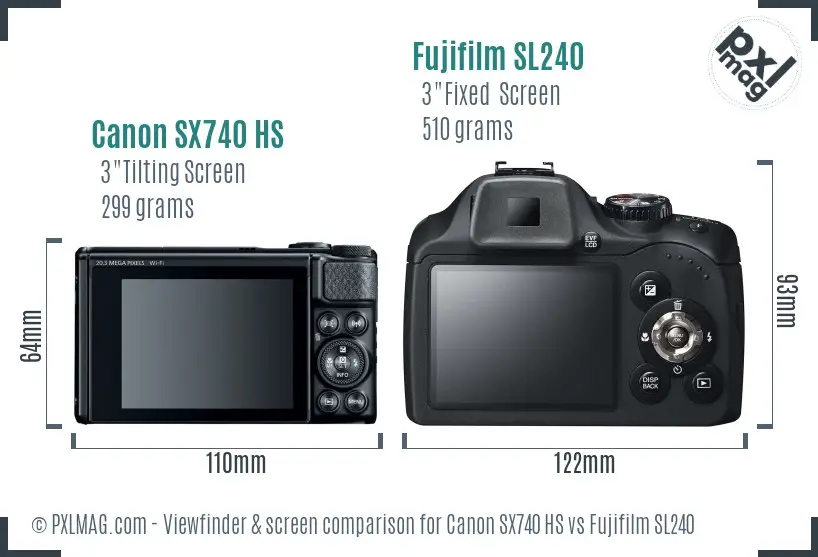 Canon SX740 HS vs Fujifilm SL240 Screen and Viewfinder comparison