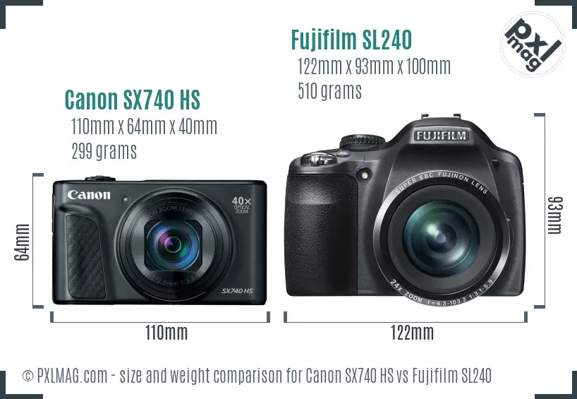 Canon SX740 HS vs Fujifilm SL240 size comparison