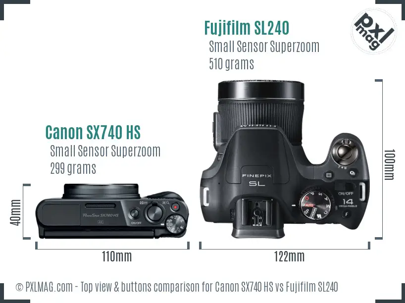 Canon SX740 HS vs Fujifilm SL240 top view buttons comparison