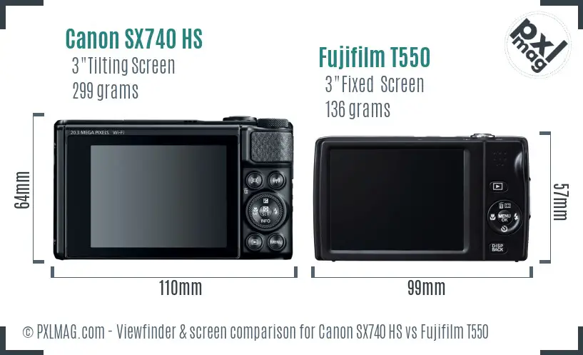 Canon SX740 HS vs Fujifilm T550 Screen and Viewfinder comparison