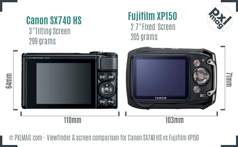 Canon SX740 HS vs Fujifilm XP150 Screen and Viewfinder comparison