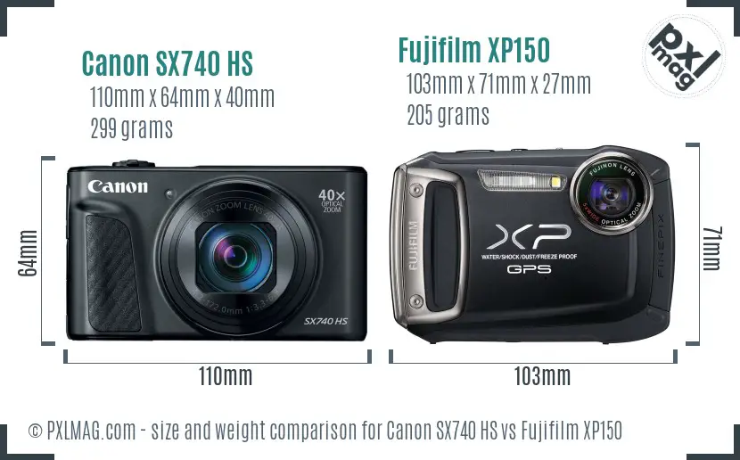 Canon SX740 HS vs Fujifilm XP150 size comparison