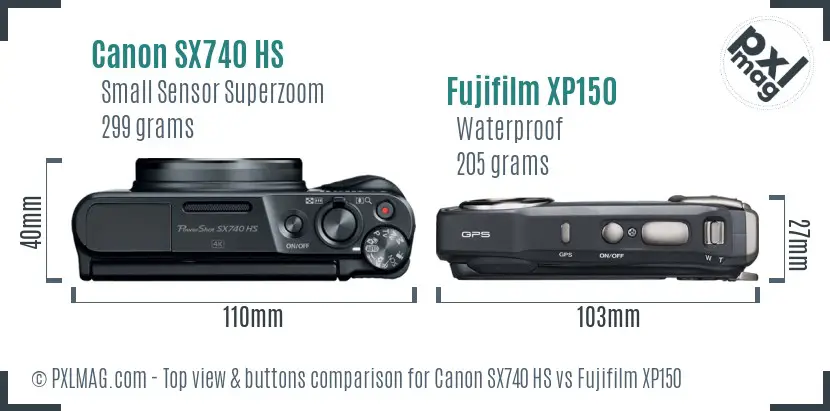 Canon SX740 HS vs Fujifilm XP150 top view buttons comparison