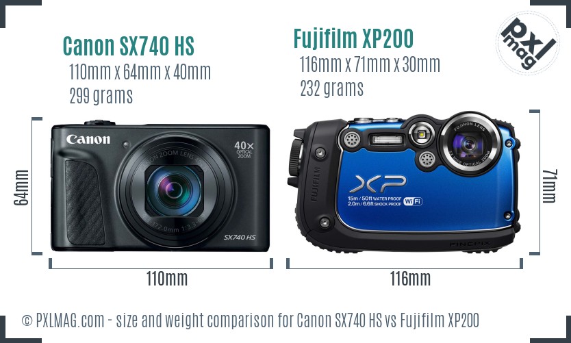 Canon SX740 HS vs Fujifilm XP200 size comparison