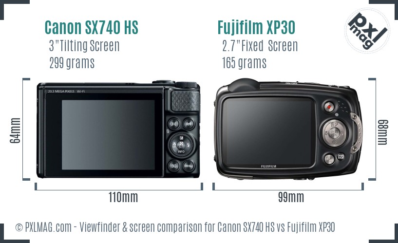 Canon SX740 HS vs Fujifilm XP30 Screen and Viewfinder comparison