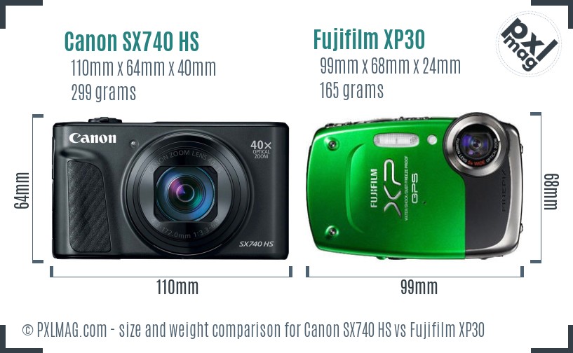 Canon SX740 HS vs Fujifilm XP30 size comparison