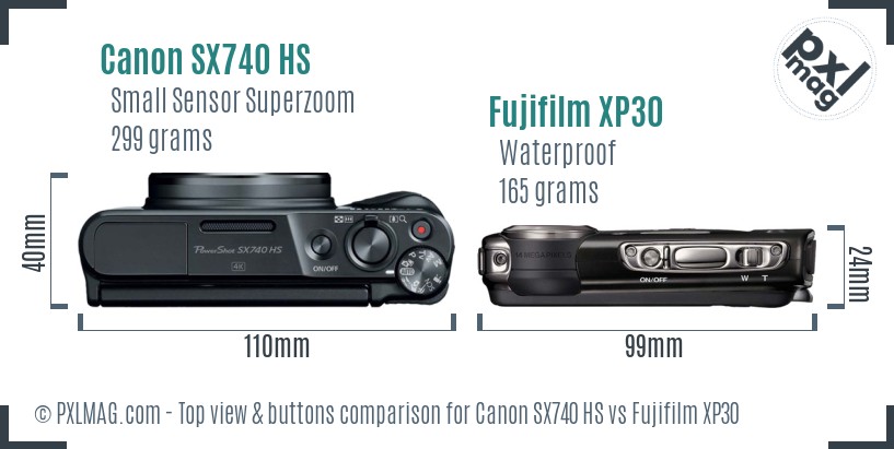 Canon SX740 HS vs Fujifilm XP30 top view buttons comparison
