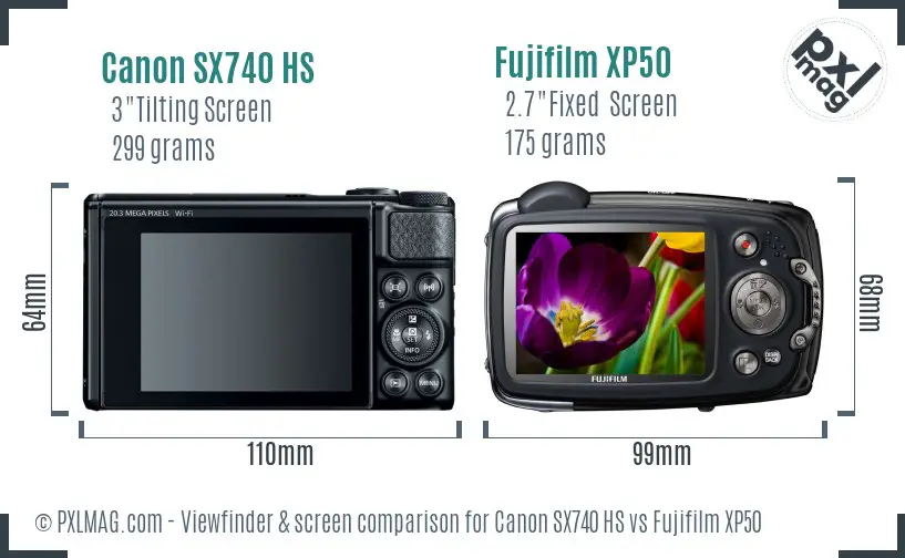 Canon SX740 HS vs Fujifilm XP50 Screen and Viewfinder comparison