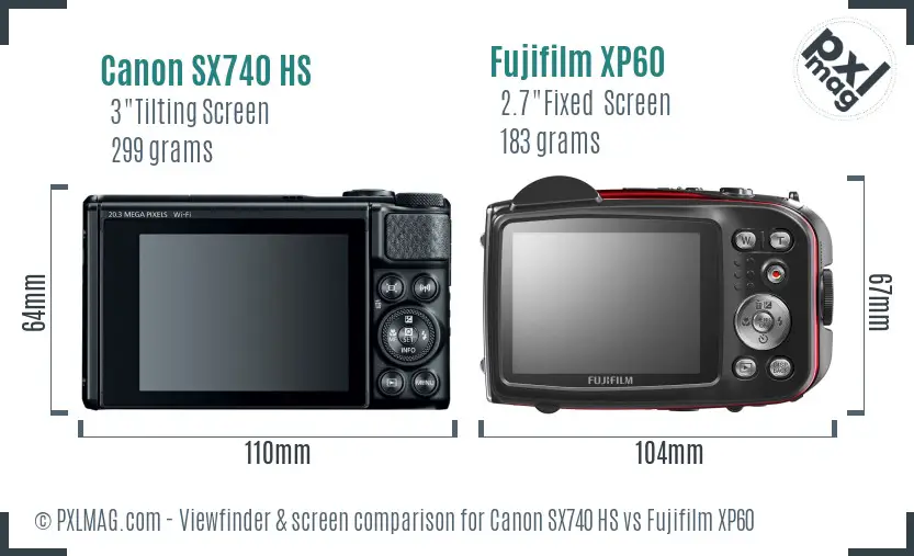 Canon SX740 HS vs Fujifilm XP60 Screen and Viewfinder comparison