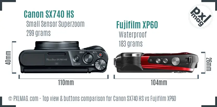 Canon SX740 HS vs Fujifilm XP60 top view buttons comparison
