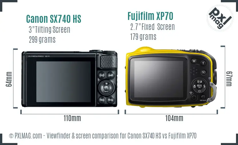 Canon SX740 HS vs Fujifilm XP70 Screen and Viewfinder comparison