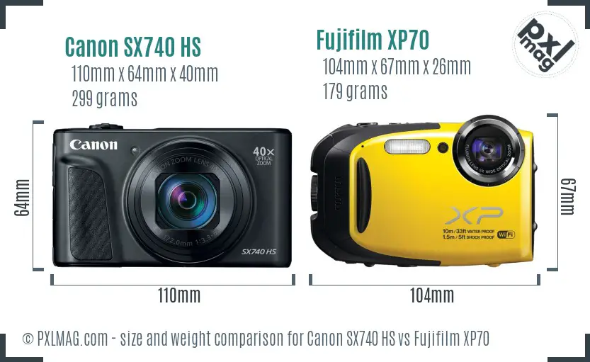 Canon SX740 HS vs Fujifilm XP70 size comparison Canon SX740 HS vs Fujifilm XP70 size comparison