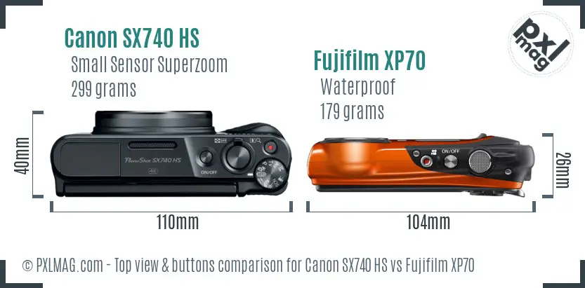 Canon SX740 HS vs Fujifilm XP70 top view buttons comparison