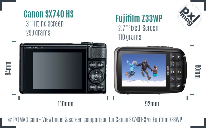 Canon SX740 HS vs Fujifilm Z33WP Screen and Viewfinder comparison