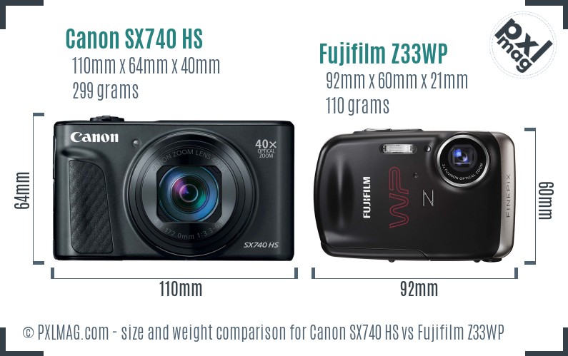 Canon SX740 HS vs Fujifilm Z33WP size comparison