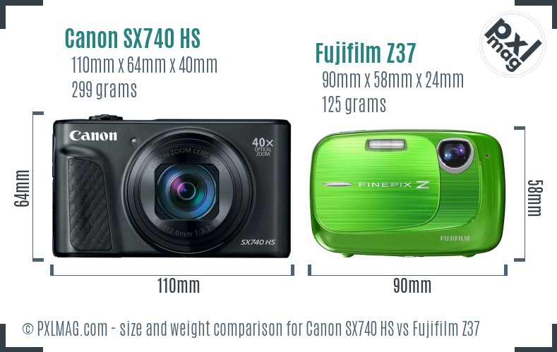 Canon SX740 HS vs Fujifilm Z37 size comparison