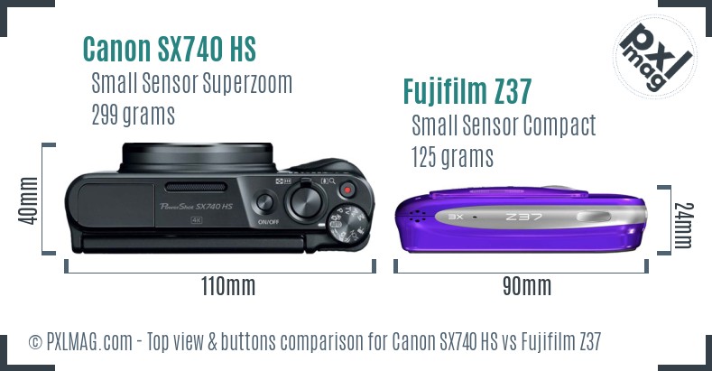 Canon SX740 HS vs Fujifilm Z37 top view buttons comparison