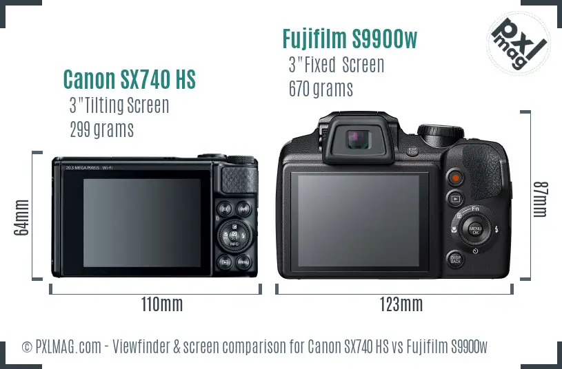 Canon SX740 HS vs Fujifilm S9900w Screen and Viewfinder comparison