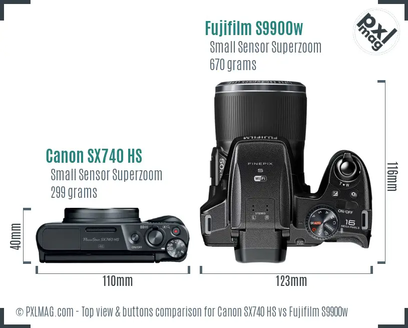 Canon SX740 HS vs Fujifilm S9900w top view buttons comparison