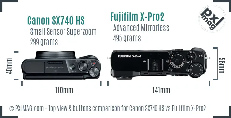 Canon SX740 HS vs Fujifilm X-Pro2 top view buttons comparison