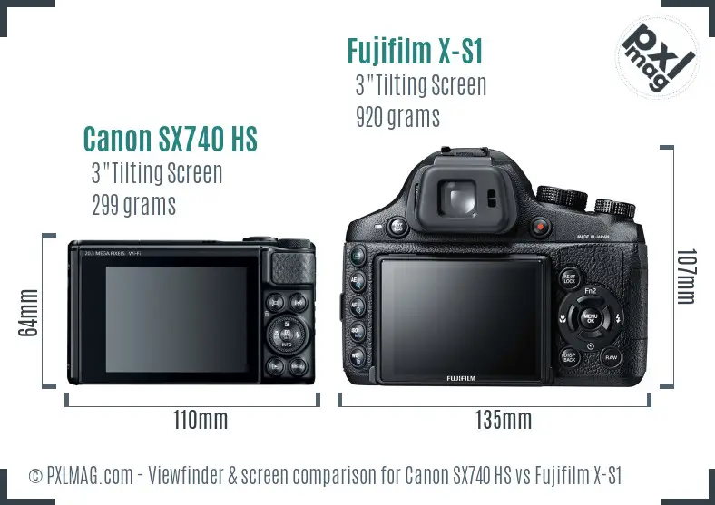 Canon SX740 HS vs Fujifilm X-S1 Screen and Viewfinder comparison