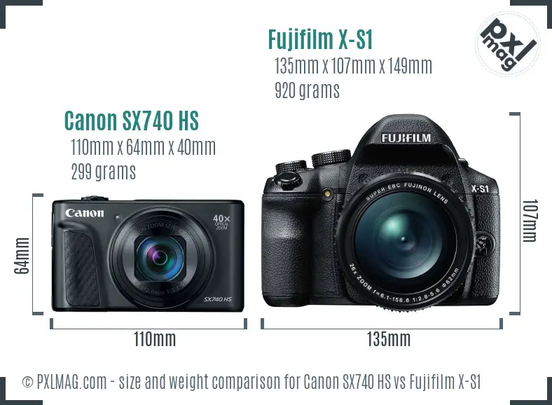 Canon SX740 HS vs Fujifilm X-S1 size comparison