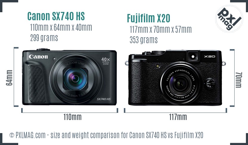 Canon SX740 HS vs Fujifilm X20 size comparison Canon SX740 HS vs Fujifilm X20 size comparison