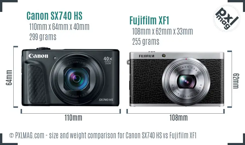 Canon SX740 HS vs Fujifilm XF1 size comparison Canon SX740 HS vs Fujifilm XF1 size comparison