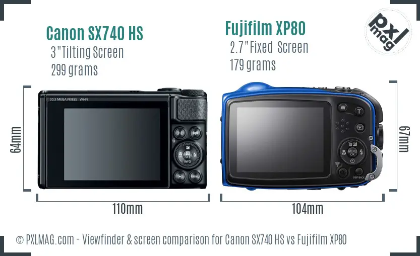 Canon SX740 HS vs Fujifilm XP80 Screen and Viewfinder comparison