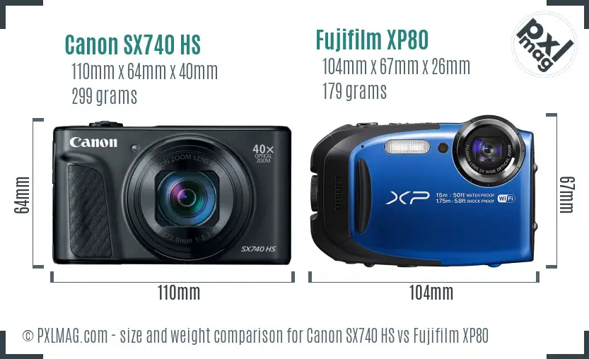Canon SX740 HS vs Fujifilm XP80 size comparison
